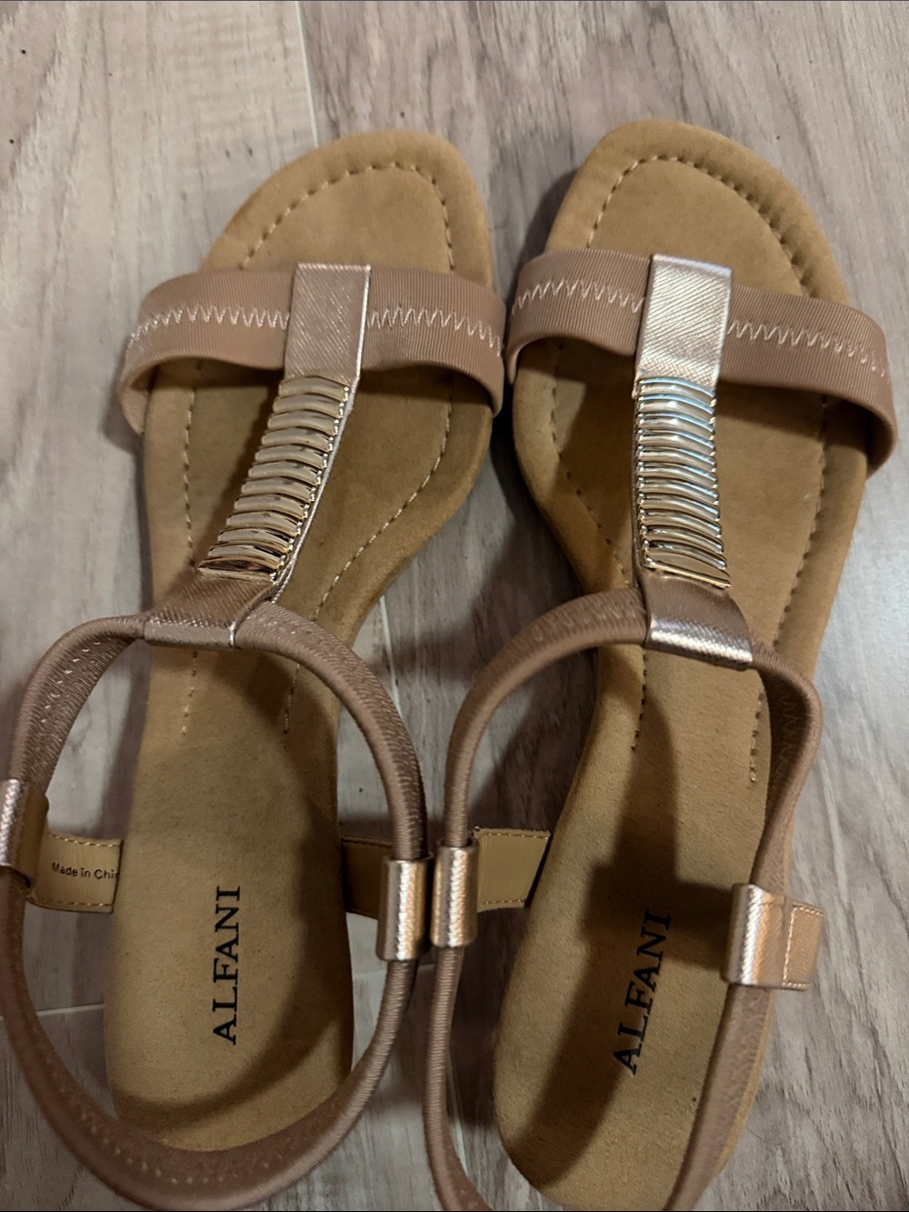 Alfani Women's Metallic Blush T-Strap Sandals